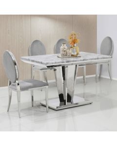 Riccardo 80cm Marble Dining Table In Grey With 4 Hampton Grey Chairs