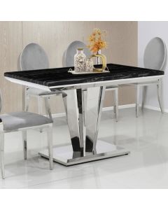 Riccardo 80cm Marble Dining Table In Black With Twin Pedestals