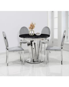 Riccardo 90cm Marble Dining Table In Black With 4 Hampton Grey Chairs