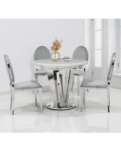 Riccardo 90cm Marble Dining Table In Cream With 4 Hampton Grey Chairs