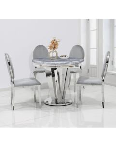 Riccardo 90cm Marble Dining Table In Grey With 4 Hampton Grey Chairs