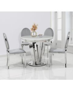 Riccardo Marble Dining Table In Cream With 4 Hampton Light Grey Chairs