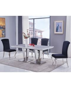 Riccardo Large Grey Marble Dining Table With 6 Liyana Black Chairs