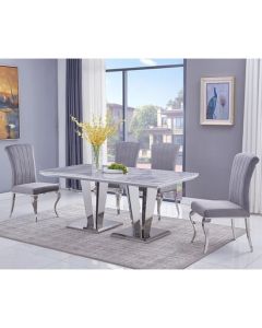 Riccardo Large Grey Marble Dining Table With 6 Liyana Grey Chairs