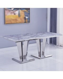 Riccardo Large Grey Marble Dining Table With Chrome Metal Legs
