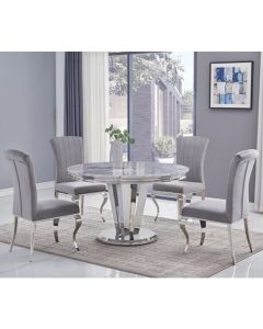 Riccardo Round Grey Marble Dining Table With 6 Liyana Grey Chairs