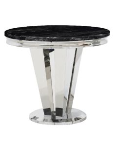 Riccardo Round Marble Dining Table In Black With Chrome Base