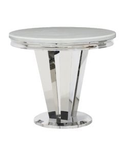 Riccardo Round Marble Dining Table In Cream With Chrome Base