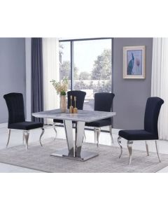 Riccardo Small Grey Marble Dining Table With 4 Liyana Black Chairs