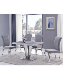 Riccardo Small Grey Marble Dining Table With 4 Liyana Grey Chairs