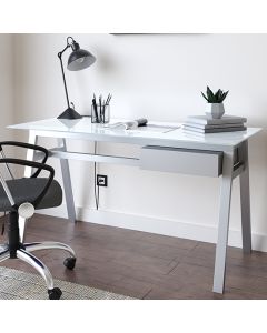 Richmond White Glass Top Computer Desk With White Frame