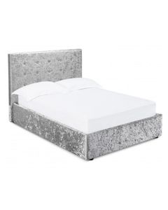 Rimini Crushed Velvet Upholstered Storage Double Bed In Silver