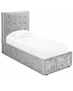 Rimini Crushed Velvet Upholstered Storage Single Bed In Silver