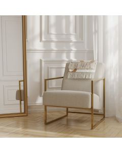 Ritz Tweed Fabric Amrchair in Beige With Gold Metal Frame
