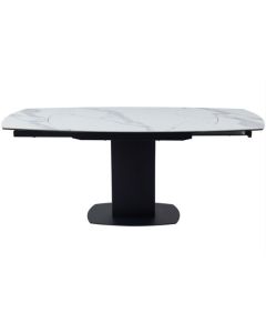 Ritz Extending Swivel Ceramic Marble Dining Table In White And Grey