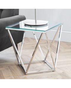 Riviera Clear Glass Octagonal Lamp Table With Chrome Frame