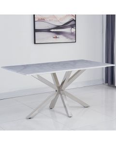 Riviera Marble 160cm Dining Table In White And Grey