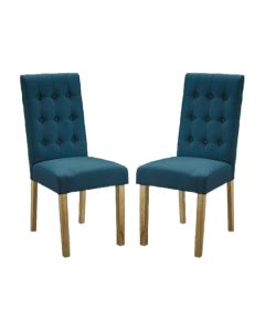 Roma Teal Linen Fabric Dining Chairs In Pair