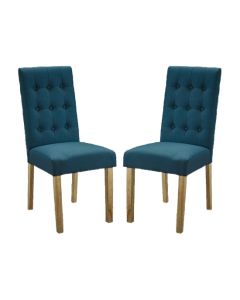 Roma Teal Linen Fabric Dining Chairs In Pair