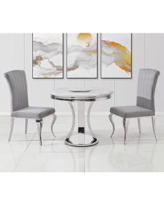 Romano 90cm Marble Dining Table In White With 2 Liyana Grey Chairs