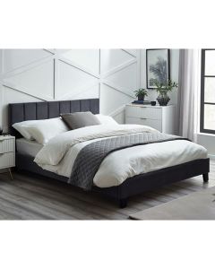 Rosa Velvet Double Bed In Grey With Black Legs