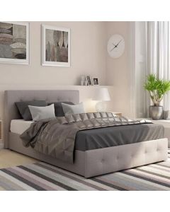 Rose Linen Fabric Upholstered Storage Double Bed In Light Grey