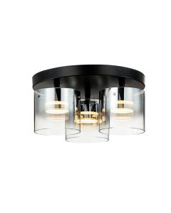Roundhay 3 Smoked Glass Shade Bulbs Decorative Flush Ceiling Light In Black