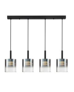 Roundhay 4 Smoked Glass Shade Bulbs Decorative Ceiling Pendant Light In Black
