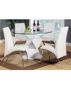 Rowley Clear Glass Dining Set With White High Gloss Base And 4 Chairs