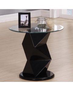 Rowley Clear Glass Top Lamp Table With High Gloss Black Base