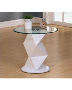 Rowley Clear Glass Top Lamp Table With High Gloss White Base