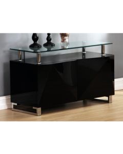 Rowley Clear Glass Top Sideboard In Black High Gloss With 2 Doors