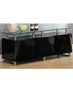 Rowley Clear Glass Top Sideboard In Black High Gloss With 3 Doors