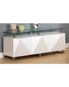 Rowley Clear Glass Top Sideboard In White High Gloss With 3 Doors