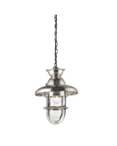 Rowling Large Industrial Style Ceiling Pendant Light In Antique Silver