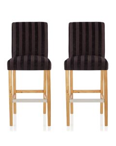 Saffron Aubergine Fabric Fixed Counter Height Bar Stools With Oak Legs In Pair