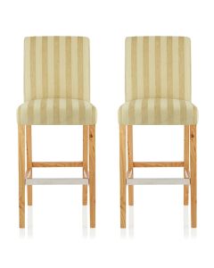 Saffron Oatmeal Fabric Fixed Counter Height Bar Stools With Oak Legs In Pair