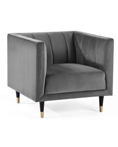 Salma Scalloped Back Velvet Armchair In Grey