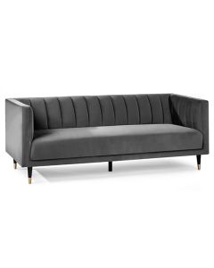 Salma Scalloped Back Velvet 3 Seater Sofa In Grey