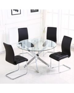 Samurai Large Clear Glass Dining Set With Chrome Legs And 4 Chairs