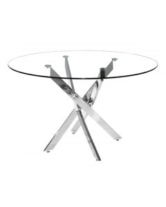 Samurai Round Clear Glass Dining Table With Chrome Metal Legs