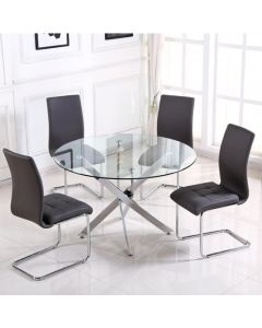 Samurai Small Clear Glass Dining Set With 4 Grey PU Chairs