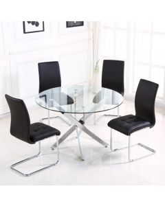 Samurai Small Clear Glass Dining Set With Chrome Legs And 4 Chairs