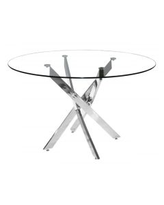 Samurai Small Round Clear Glass Dining Table With Chrome Metal Legs