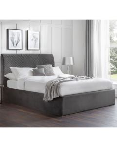 Sanderson Quilted Storage Velvet Super King Size Bed In Grey