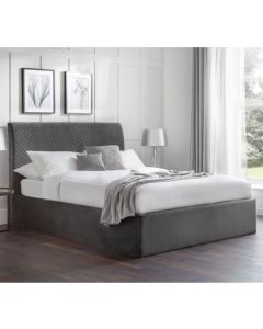 Sanderson Diamond Quilted Ottoman Velvet King Size Bed In Grey