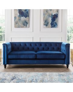 Sandringham Velvet 3 Seater Sofa In Blue