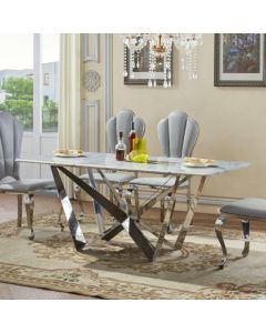 Sardinia Marble Dining Table In White With Stainless Steel Base