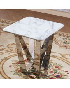 Sardinia Marble Effect Lamp Table In White With Chrome Base