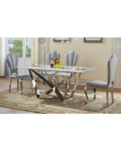 Sardinia Natural Stone Marble Dining Set In Lacquer With 6 Chairs